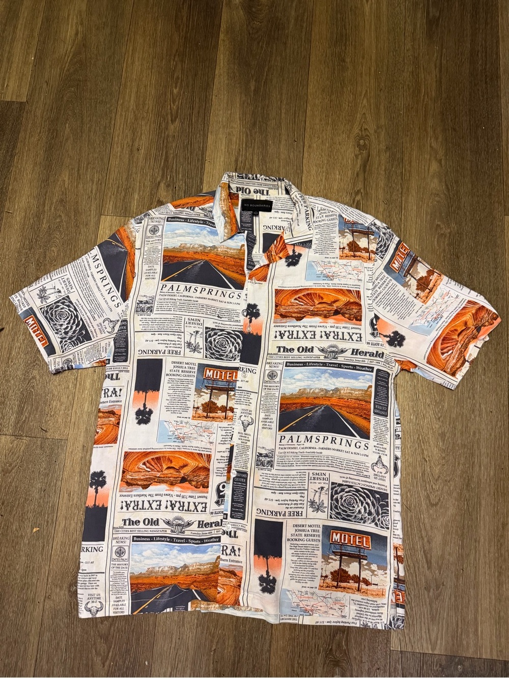 Palm Springs Graphic Newspaper Print Short-Sleeve Shirt - Orange/White